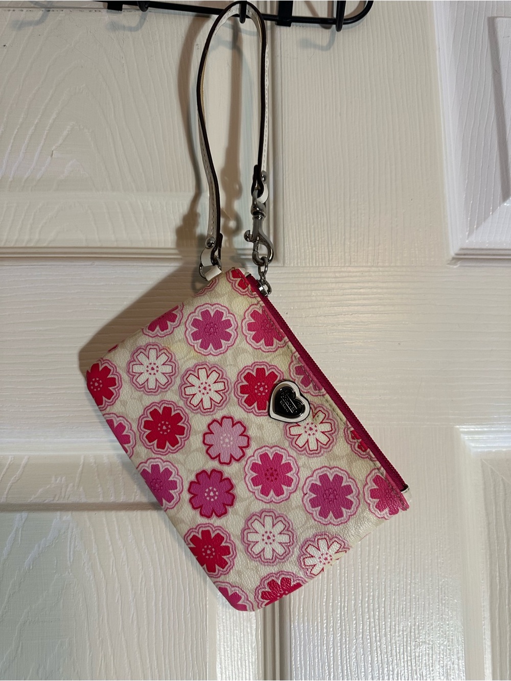 Coach Pink Floral Heart Charm Wristlet